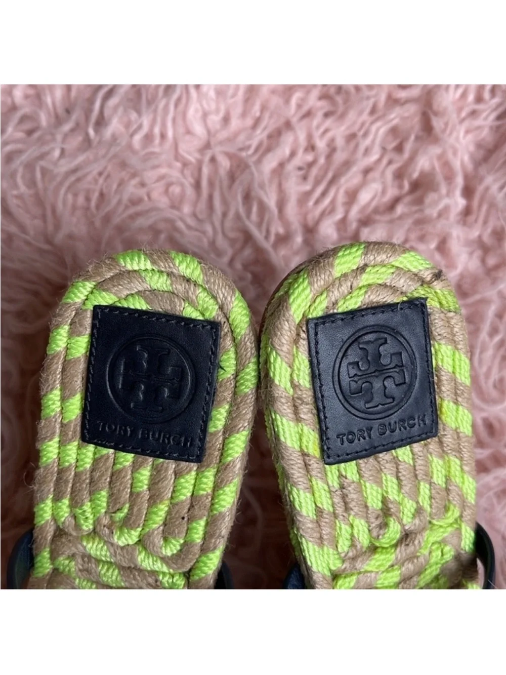 Tory Burch Two Band Flat Espadrille Slide Sandal in Vegan Leather Size 8